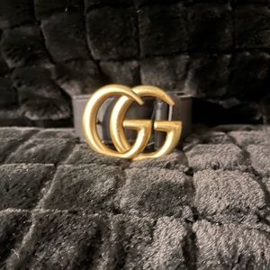 Gucci Marmont Black Leather Gold “GG” Double G Men’s Size 32-34 Belt